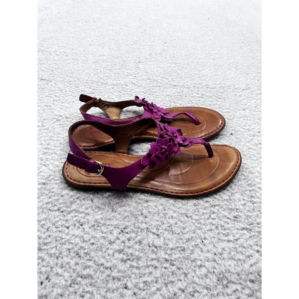 Women's Born Purple Leather Floral Thong Open Toe Side Buckle Sandals Size 8 - Picture 6 of 12